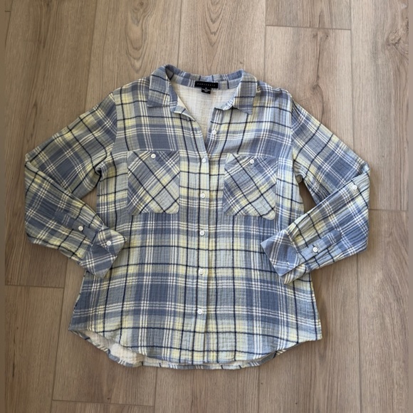 Sanctuary Blue and Gray Plaid Tomboy Shirt  100% COTTON.👕 - Picture 1 of 9